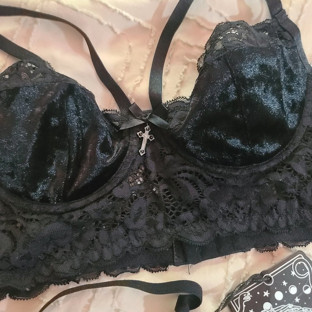 NWT Killstar Onyx Obsidian Black Boudoir Bralette and Panty Lingerie Set - Picture 4 of 7
